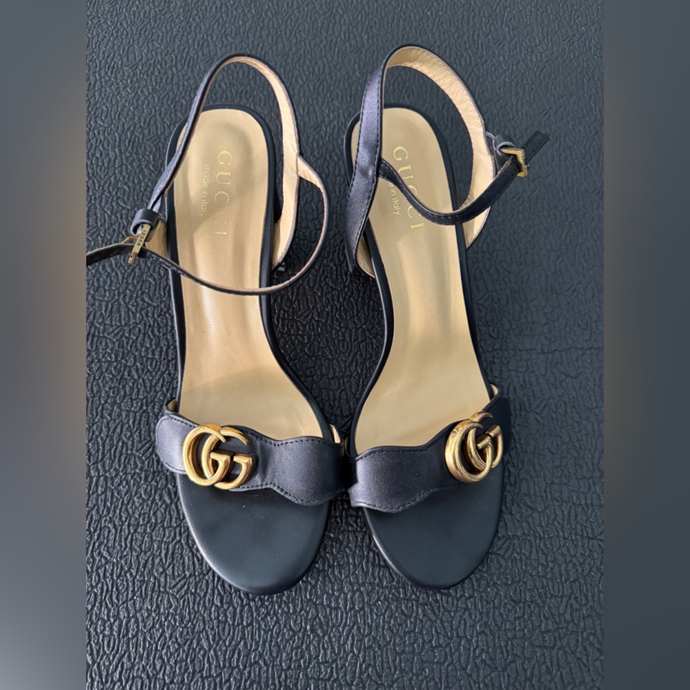 NOT Gucci Marmont black leather sandals. Size 9 US.